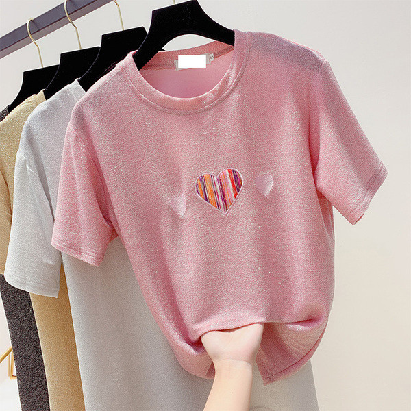 Tricou dama cu efect stralucitor in mai multe culori