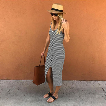 Rochie casual de dama cu nasturi si bretele subtiri