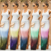 Rochie casual de dama lunga cu fanta de culoare irizata