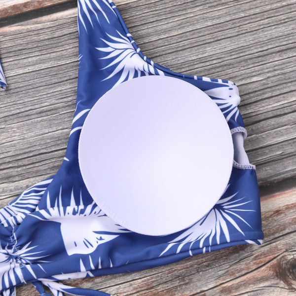 Модерен бански костюм с връзки в син цвят