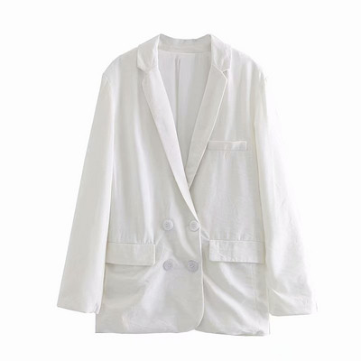 Jachetă de damă cu nasturi dublu și mâneci lungi de culoare albă