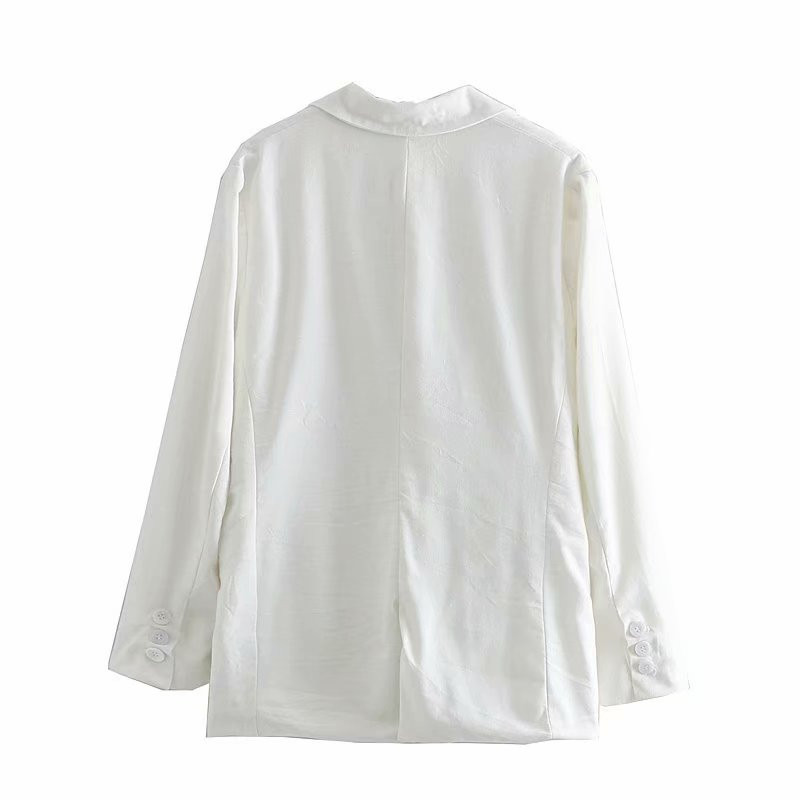 Jachetă de damă cu nasturi dublu și mâneci lungi de culoare albă