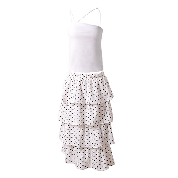 Set de damă de zi cu zi în alb și negru, cu bretele subțiri cu puncte