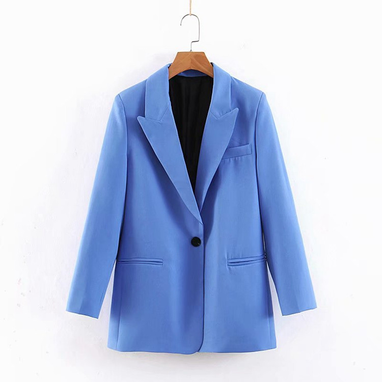 Елегантно дамско сако с дълъг ръкав в син цвят