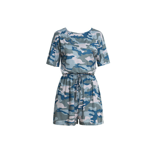 Модерен дамски гащеризон с къс ръкав и камуфлажен десен