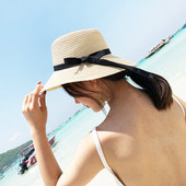 Női strandkalap három színben, szalaggal