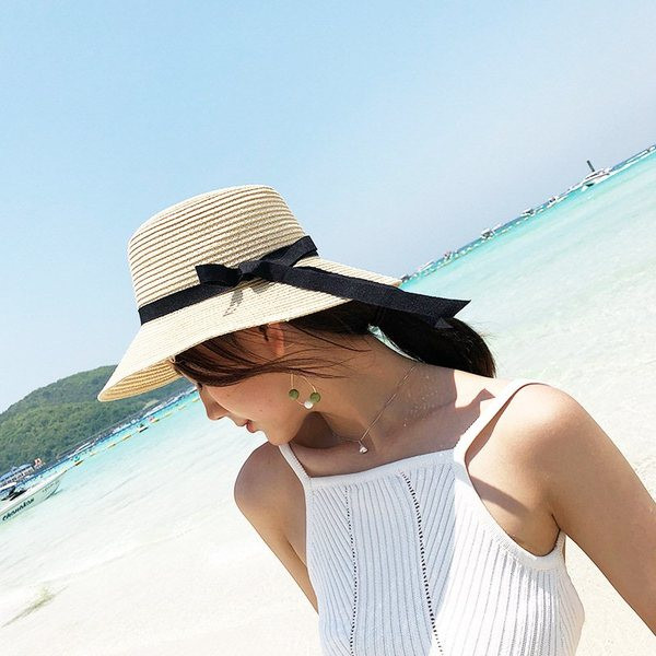 Női strandkalap három színben, szalaggal