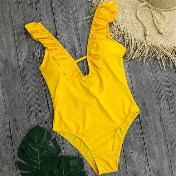 Costum de baie elegant în galben și verde