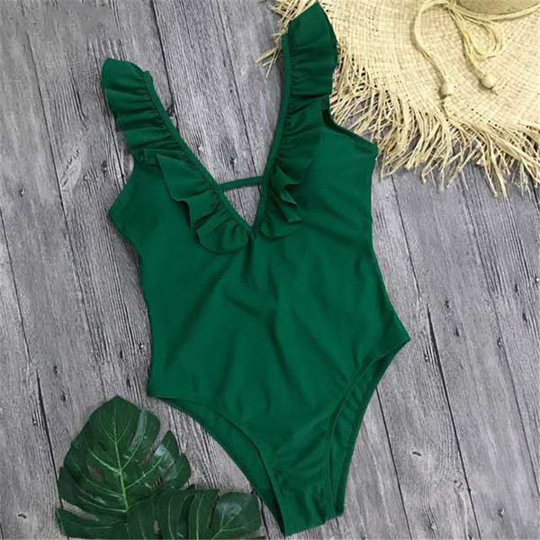 Costum de baie elegant în galben și verde
