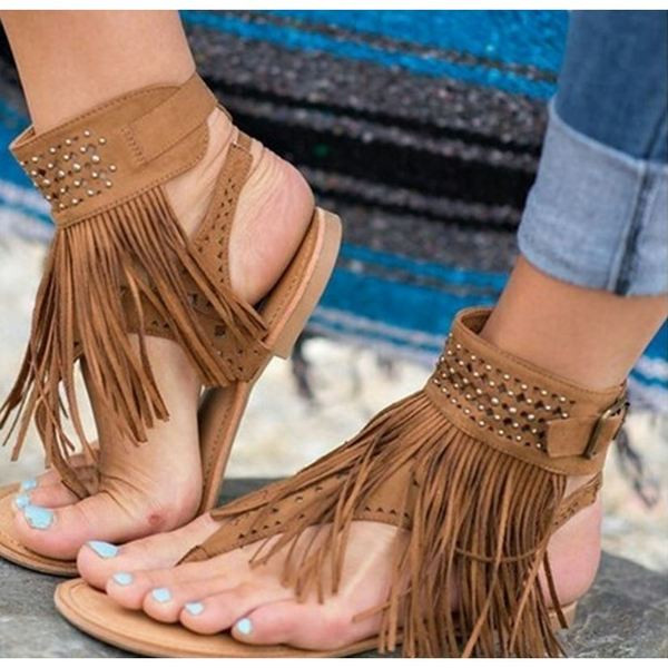 Sandale casual dama cu franjuri in trei culori si talpa plata