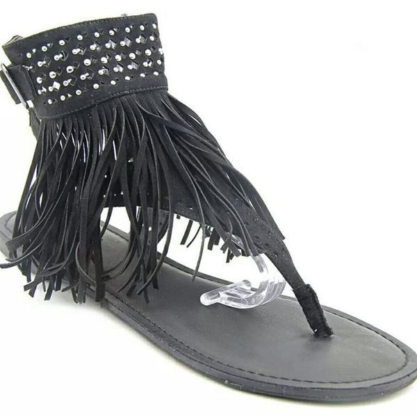 Sandale casual dama cu franjuri in trei culori si talpa plata