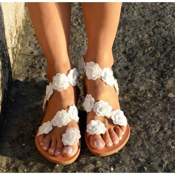 Sandale casual dama cu element 3D in alb