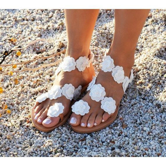 Sandale casual dama cu element 3D in alb