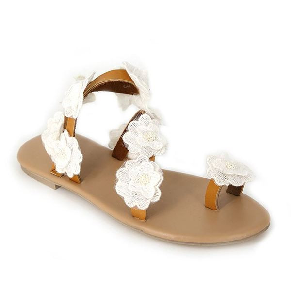 Sandale casual dama cu element 3D in alb