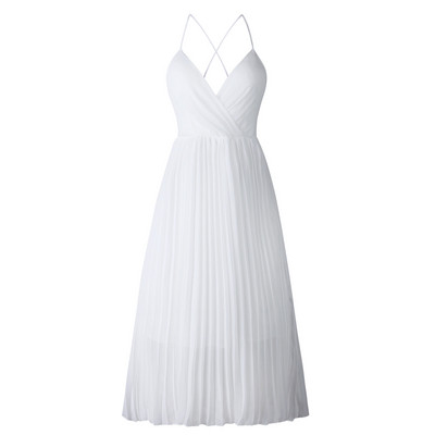 Rochie lunga de dama eleganta cu bretele subtiri in alb si galben