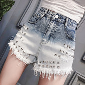 Pantaloni scurți din denim de culoare irizată cu elemente metalice