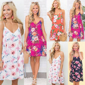 Rochie moderna de dama cu bretele subtiri si model floral in diferite culori