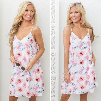 Rochie moderna de dama cu bretele subtiri si model floral in diferite culori