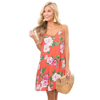 Rochie moderna de dama cu bretele subtiri si model floral in diferite culori