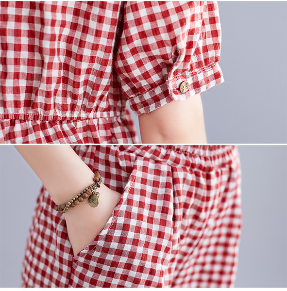 Set de damă în carouri din două părți în negru și roșu