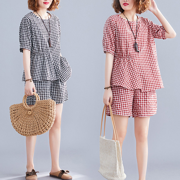 Set de damă în carouri din două părți în negru și roșu