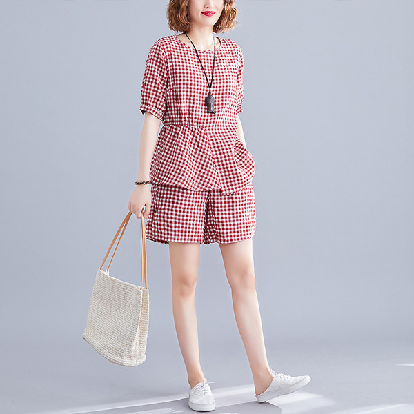 Set de damă în carouri din două părți în negru și roșu