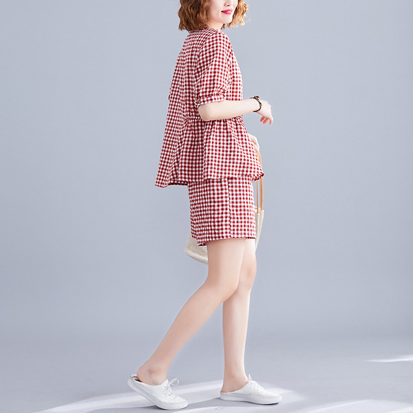 Set de damă în carouri din două părți în negru și roșu