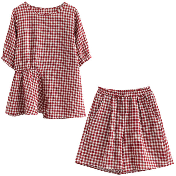 Set de damă în carouri din două părți în negru și roșu