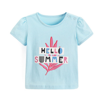 Tricou pentru copii modern pentru fete - in albastru cu aplicatie