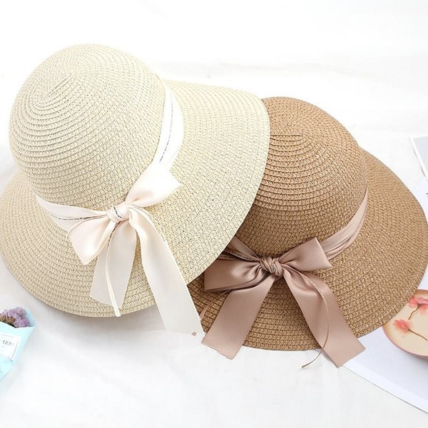 Palarie de plaja de dama moderna cu panglica in mai multe culori