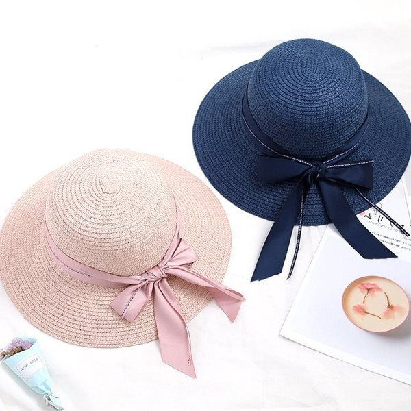 Palarie de plaja de dama moderna cu panglica in mai multe culori