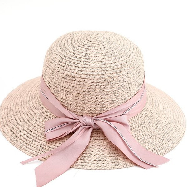 Palarie de plaja de dama moderna cu panglica in mai multe culori