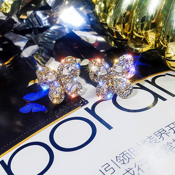 Cercei mici de dama - in doua culori cu pietre