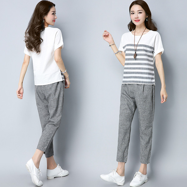 Set casual pentru femei din două părți, inclusiv un tricou și pantaloni de culoare gri