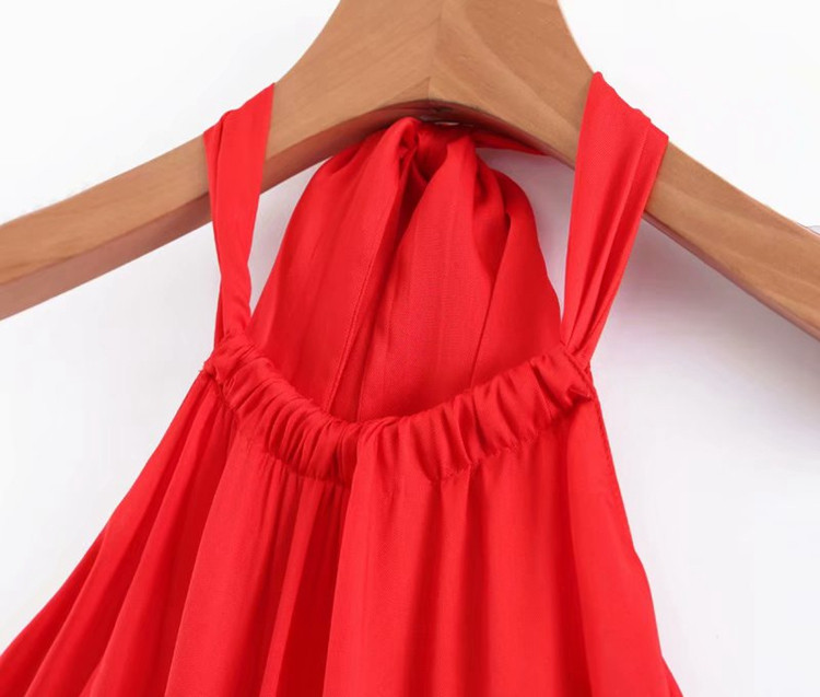 Rochie lejeră lungă de damă cu legături în talie în roșu