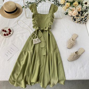 Модерна дамска рокля с връзка в три цвята