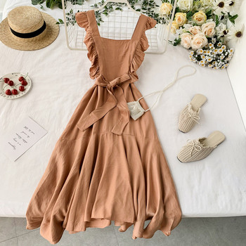 Модерна дамска рокля с връзка в три цвята