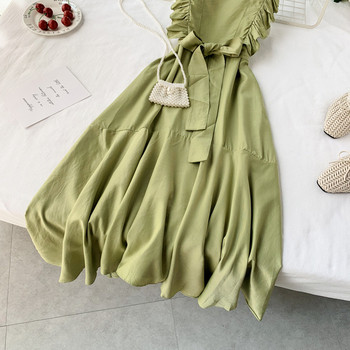 Модерна дамска рокля с връзка в три цвята