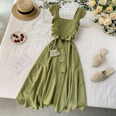 Модерна дамска рокля с връзка в три цвята