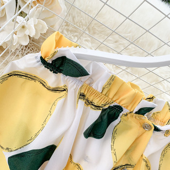 Модерна дамска рокля с къс ръкав и апликация в жълт цвят