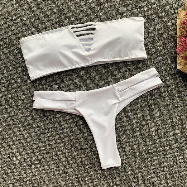 Costum de baie de damă cu legături din două piese în culoarea alb