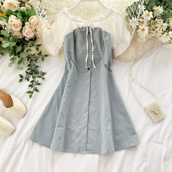 Rochie casual de dama cu panglica si maneci scurte in mai multe culori