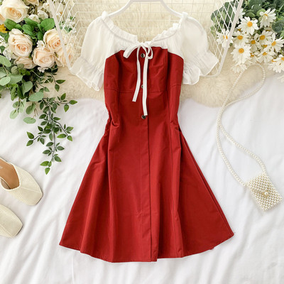 Rochie casual de dama cu panglica si maneci scurte in mai multe culori