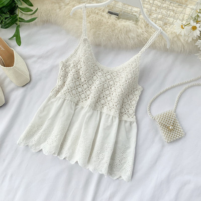 Maieu de damă tricotat cu bretele subțiri în două culori