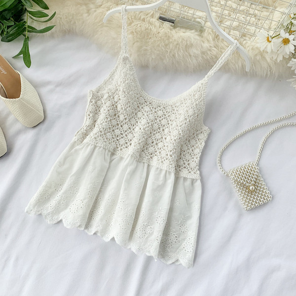 Maieu de damă tricotat cu bretele subțiri în două culori