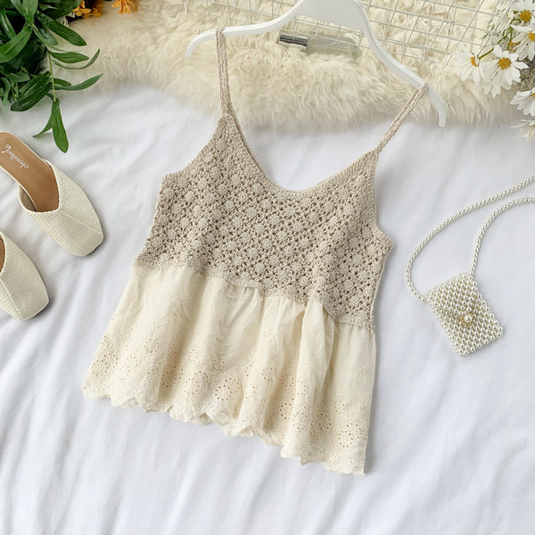 Maieu de damă tricotat cu bretele subțiri în două culori