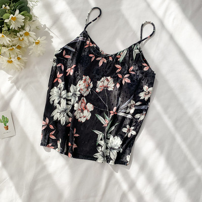 Top de damă din catifea cu model floral în mai multe culori