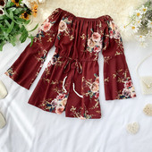 Γυναικείες ολόσωμες φόρμες με floral εκτύπωση σε κόκκινο χρώμα