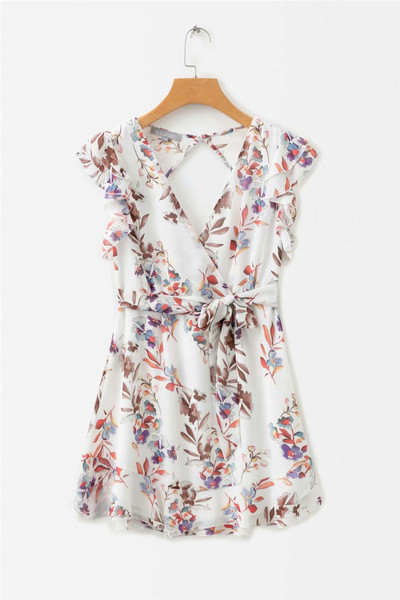 Rochie moderna de dama cu decolteu in V si motiv floral