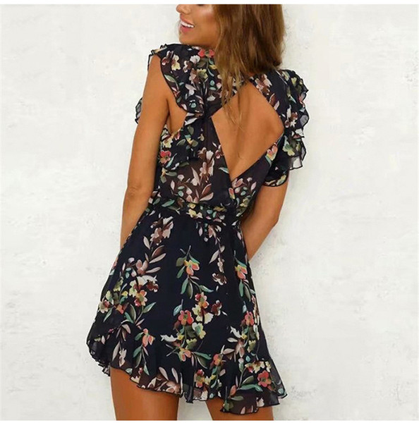 Rochie moderna de dama cu decolteu in V si motiv floral